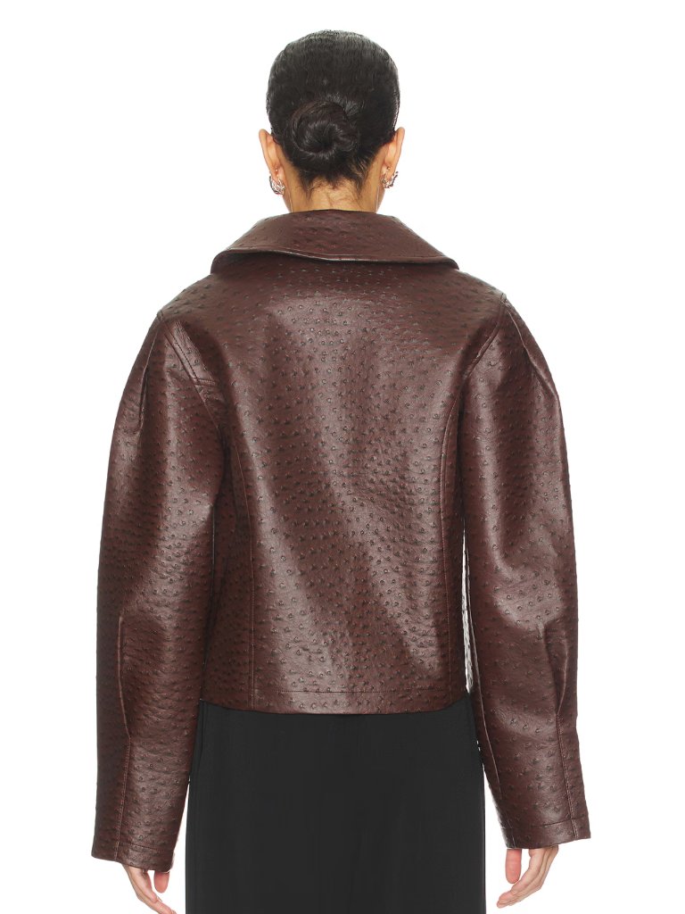 New Yellow The Label Oliver Ostrich Jacket In Mahogany Brown Leather Bomber Coat — image 3 of 8